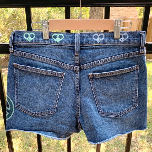 Upcycled Hand Painted Jimi Hendrix Peace Shorts - Picture 3 of 3